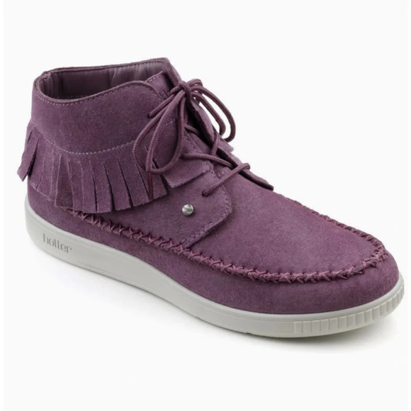 Hotter Comfort Concept Faith Fringed Ankle Boots Suede Leather Purple Size 6 - Picture 1 of 13